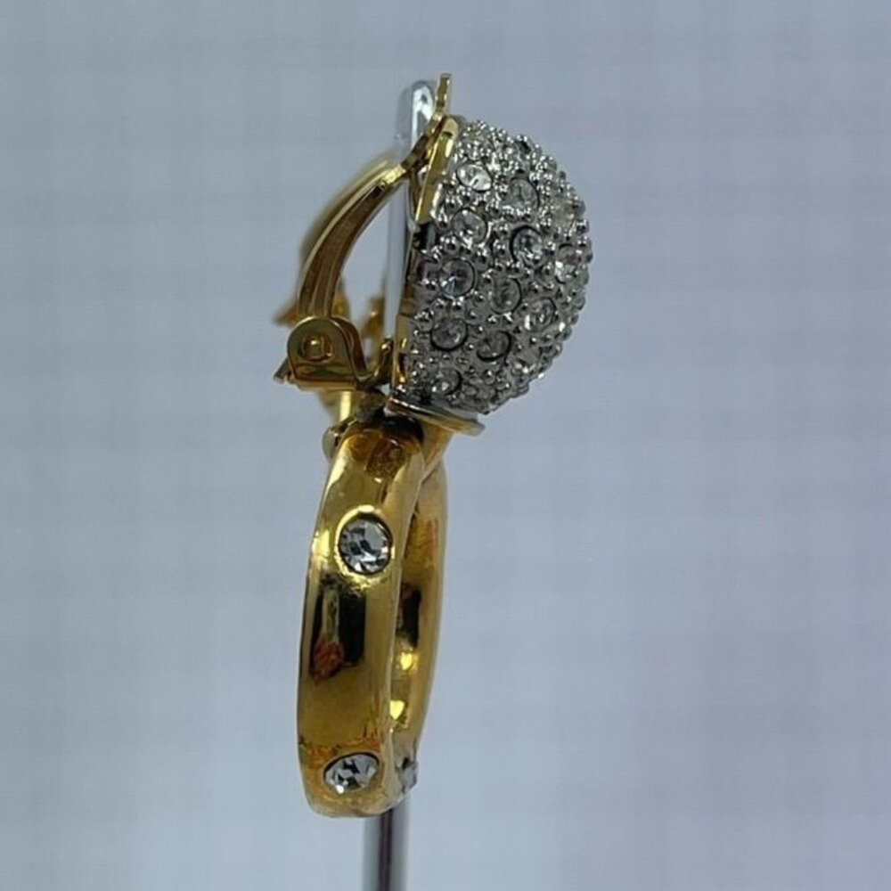 Vintage Gold Tone Door Knocker Rhinestone Clip On Statement Earrings - Picture 3 of 6